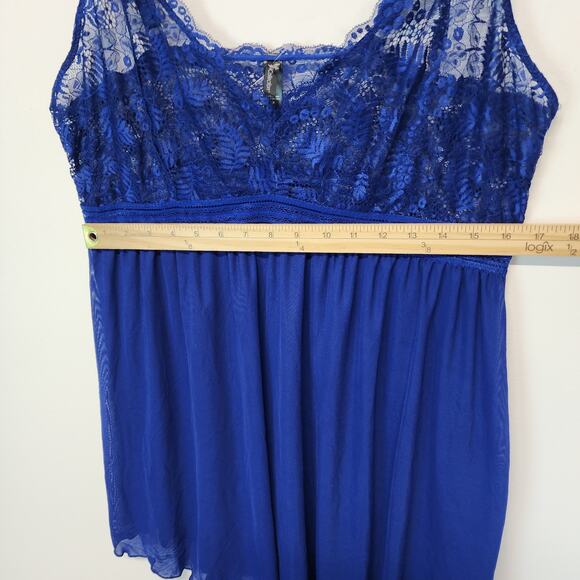 iCollection Lace Babydoll Chemise Size 3X Blue Mesh V-neck Stretch Sexy Coquette - Picture 8 of 14